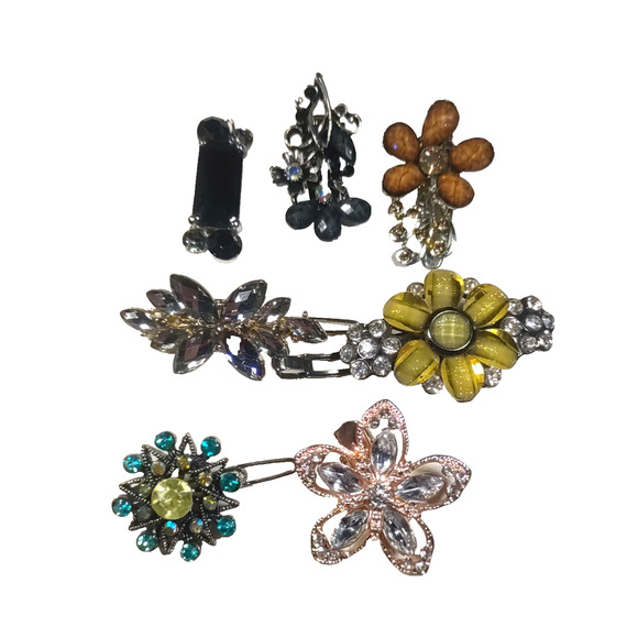 Hair Clip Barrettes Lot Of 7 Assorted Colors Metal Rhinestone Small - Picture 2 of 8